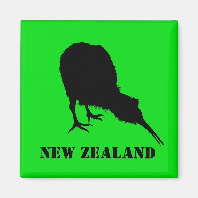 New Zealand & Kiwi Bird Sillhouette / Aotearoa Magnet (Front)