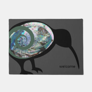 NEW ZEALAND KIWI BLACK PAUA FERN KORU GRAY CUSTOM DOORMAT