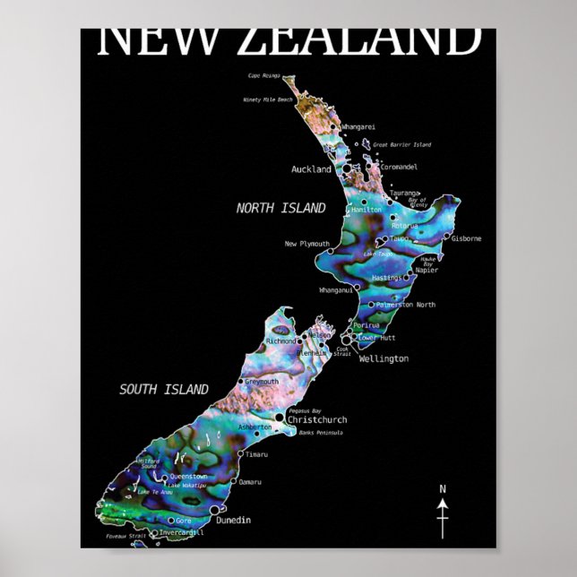New Zealand Kiwi Detailed Map  Poster (Front)