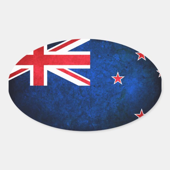 New Zealand; Kiwi Flag Oval Sticker (Front)