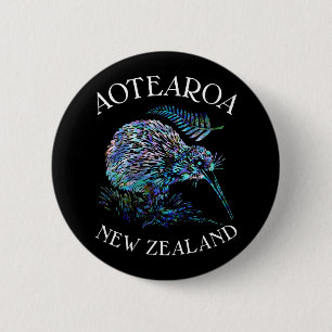 NEW ZEALAND KIWI PAUA 6 CM ROUND BADGE