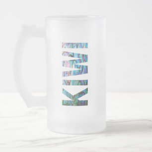 NEW ZEALAND KIWI PAUA FROSTED GLASS BEER MUG