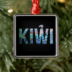 NEW ZEALAND KIWI PAUA METAL TREE DECORATION