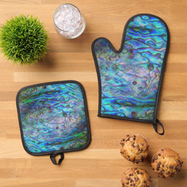 NEW ZEALAND KIWI PAUA OVEN MITT & POT HOLDER SET (Top Down)