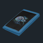 NEW ZEALAND KIWI PAUA TRIFOLD WALLET<br><div class="desc">Classic New Zealand flightless bird - the Kiwi - in the vibrant colours of the Paua shell. 
This notebook's text can be customised to suit.</div>