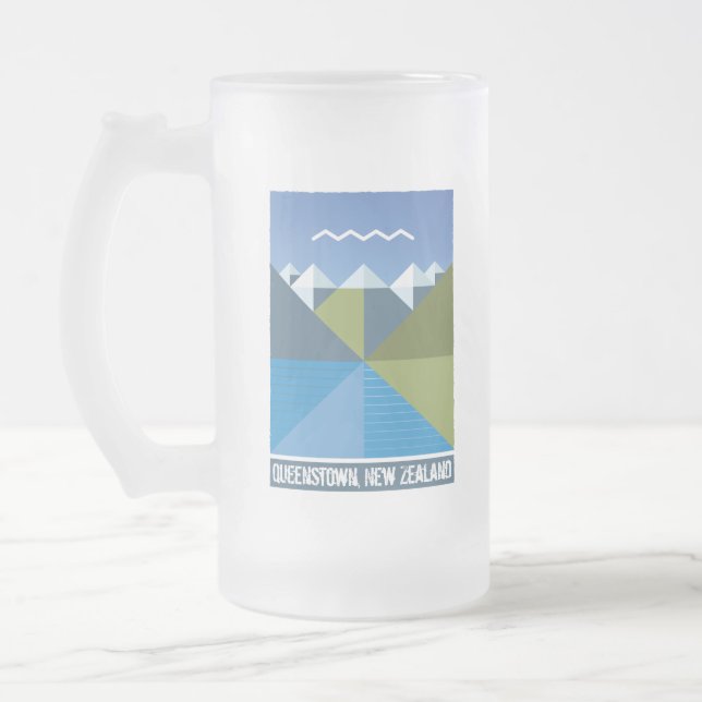 NEW ZEALAND KIWI QUEENSLAND SOUTH ISLAND FROSTED GLASS BEER MUG (Left)