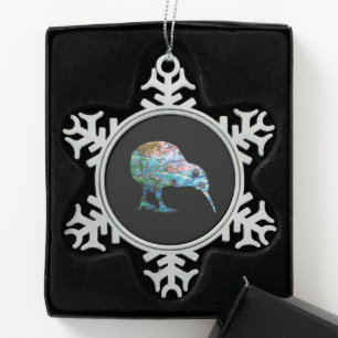 NEW ZEALAND KIWI SIMPLE PAUA SNOWFLAKE PEWTER CHRISTMAS ORNAMENT