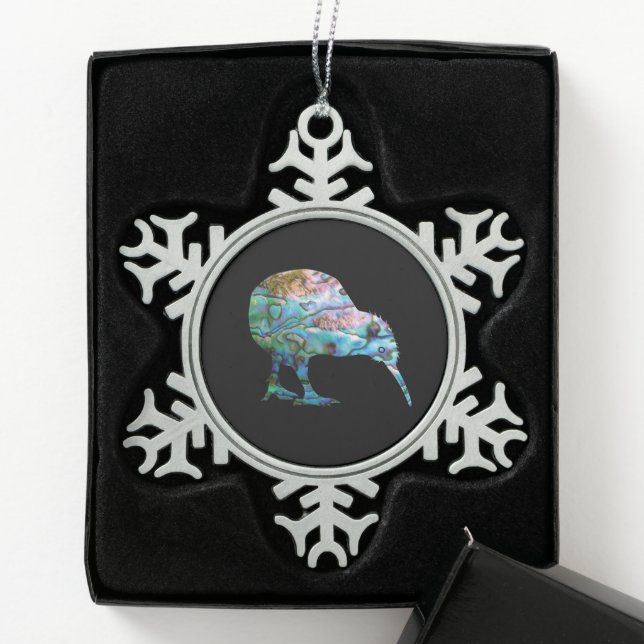NEW ZEALAND KIWI SIMPLE PAUA SNOWFLAKE PEWTER CHRISTMAS ORNAMENT (Box)