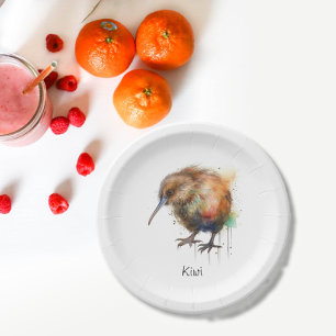 New Zealand Kiwi watercolor customisable Paper Plate