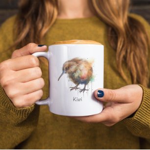 New Zealand Kiwi watercolor, customisable  Two-Tone Coffee Mug