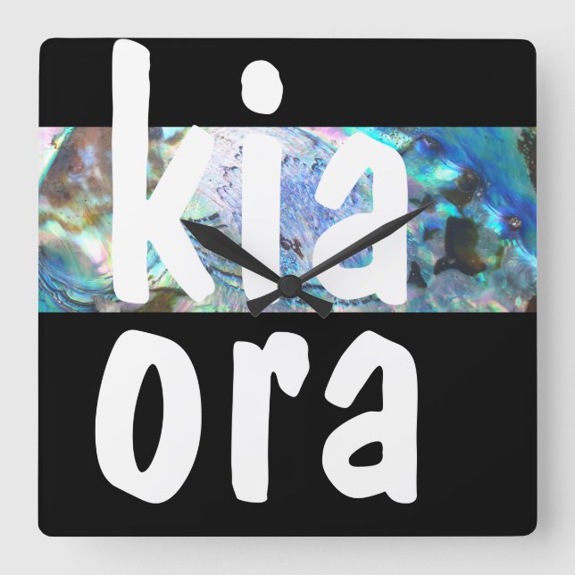 NEW ZEALAND KIWIANA ART PAUA KIA ORA MAORI NZ KIWI SQUARE WALL CLOCK (Front)