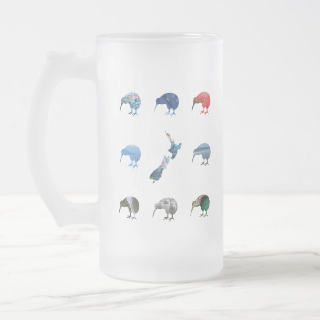 NEW ZEALAND KIWIS FROSTED GLASS BEER MUG (Left)