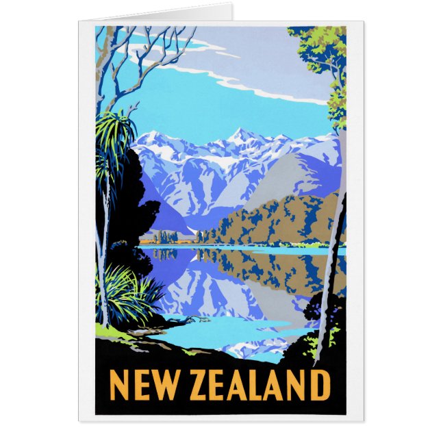 New Zealand Lake Matheson Vintage Travel Poster (Front)