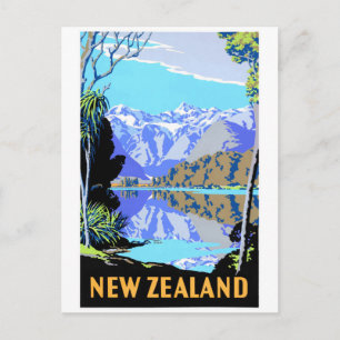 New Zealand Lake Matheson Vintage Travel Poster Postcard