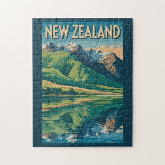 New Zealand Landscape Illustration Travel Art Jigsaw Puzzle (Vertical)