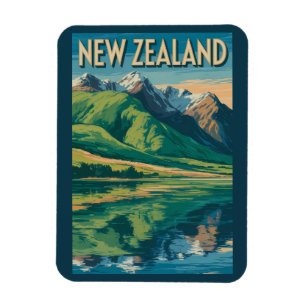 New Zealand Landscape Illustration Travel Art Magnet