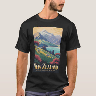 New Zealand Landscape Illustration Travel Art Vint T-Shirt