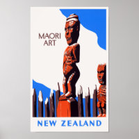 New Zealand Maori Art Vintage Poster Restored