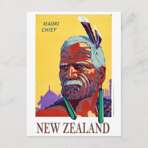 New Zealand, Maori Chief face, warrior, vintage Postcard