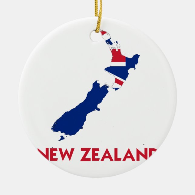 NEW ZEALAND MAP CERAMIC TREE DECORATION (Front)