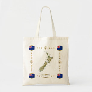 New Zealand Map + Flags Bag