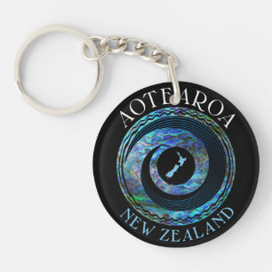 NEW ZEALAND MAP KORU PAUA KEY RING