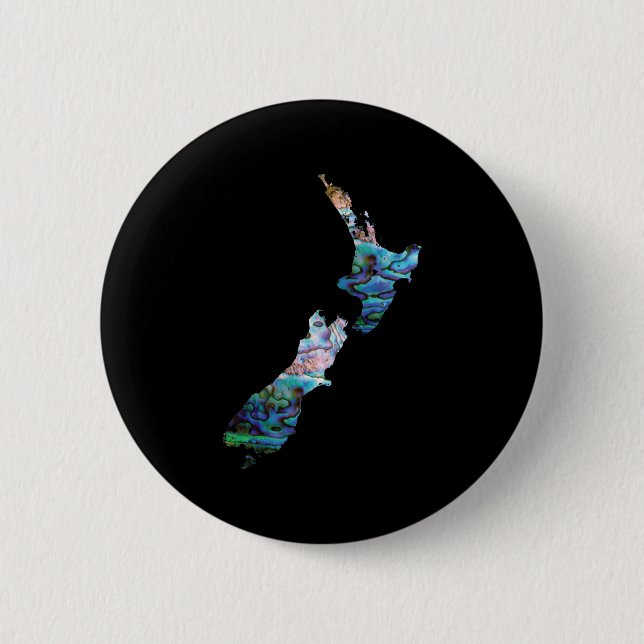 NEW ZEALAND MAP PAUA 6 CM ROUND BADGE (Front)