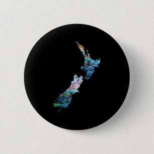 NEW ZEALAND MAP PAUA 6 CM ROUND BADGE