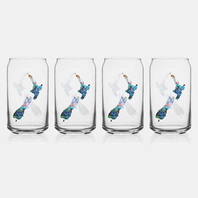 NEW ZEALAND MAP PAUA CAN GLASS (Front)