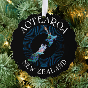 NEW ZEALAND MAP PAUA CHRISTMAS ORNAMENT