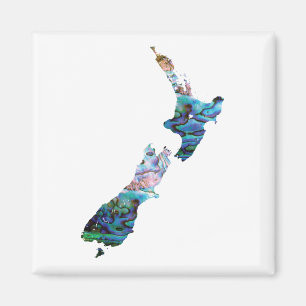 NEW ZEALAND MAP PAUA MAGNET WHITE