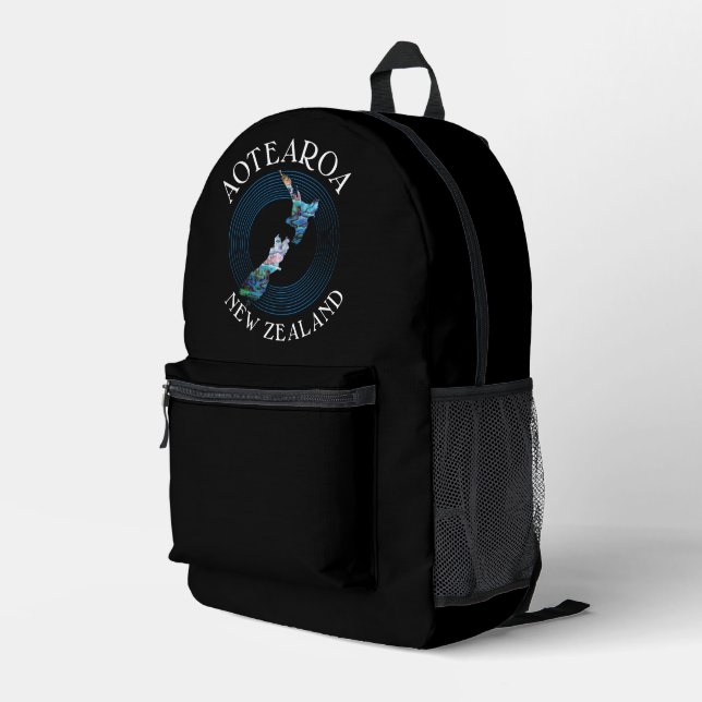NEW ZEALAND MAP PAUA PRINTED BACKPACK (Back Corner Right)