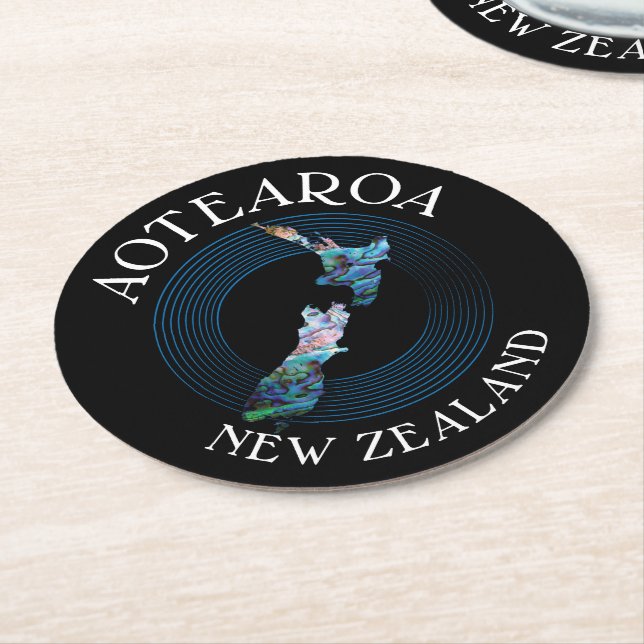 NEW ZEALAND MAP PAUA ROUND PAPER COASTER (Angled)