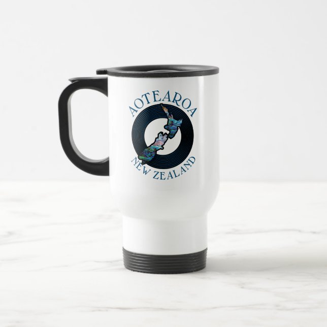NEW ZEALAND MAP PAUA TRAVEL MUG (Left)