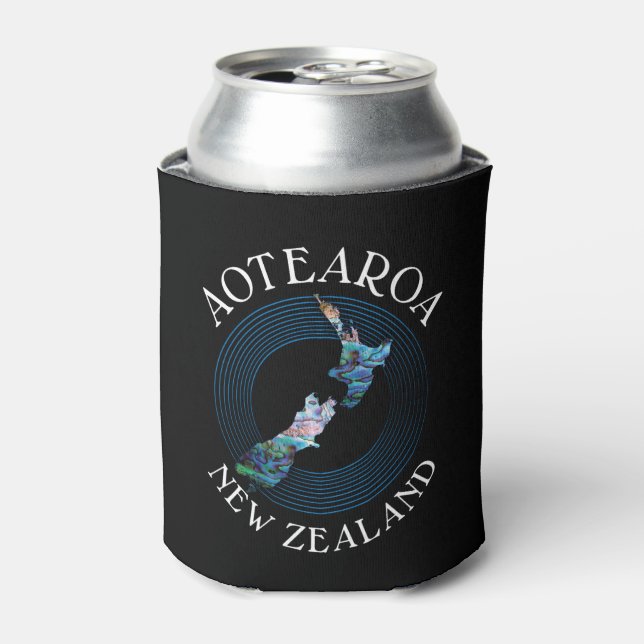 NEW ZEALAND MAP RINGS PAUA CAN COOLER (Can Front)