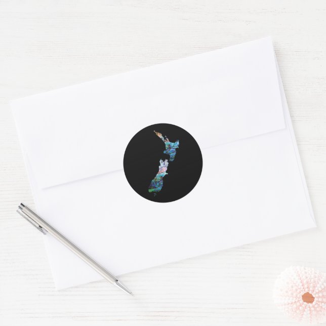 NEW ZEALAND MAP SIMPLE PAUA CLASSIC ROUND STICKER (Envelope)