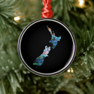 NEW ZEALAND MAP SIMPLE PAUA METAL TREE DECORATION