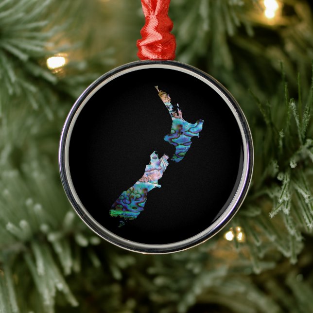 NEW ZEALAND MAP SIMPLE PAUA METAL TREE DECORATION (Tree)