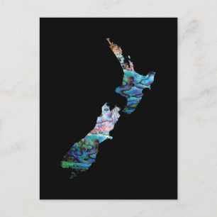NEW ZEALAND MAP SIMPLE PAUA POSTCARD