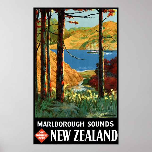 New Zealand Marlborough Sounds Vintage Poster (Front)