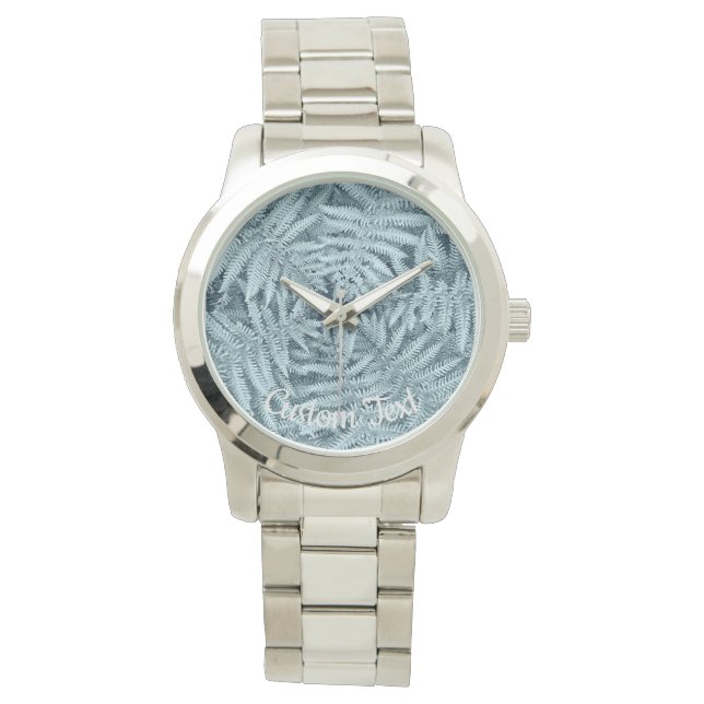 New Zealand Metal Silver Colour Fern, Custom Text  Watch (Front)