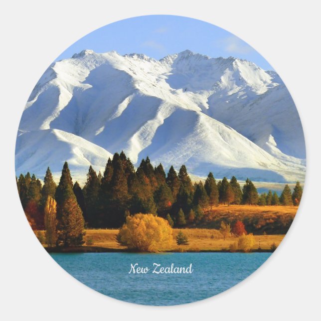 New Zealand Mountain Landscape Classic Round Sticker (Front)