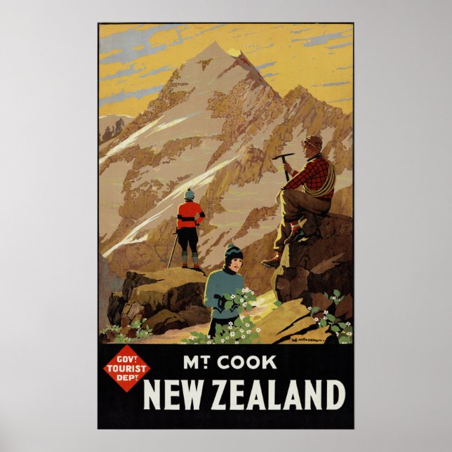 New Zealand Mt. Cook Vintage Poster Restored (Front)