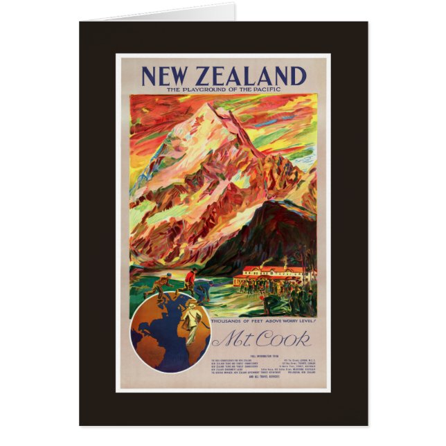 New Zealand Mt. Cook Vintage Travel Poster (Front)