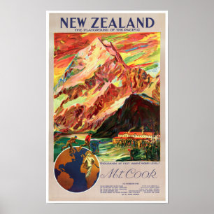 New Zealand Mt. Cook Vintage Travel Poster