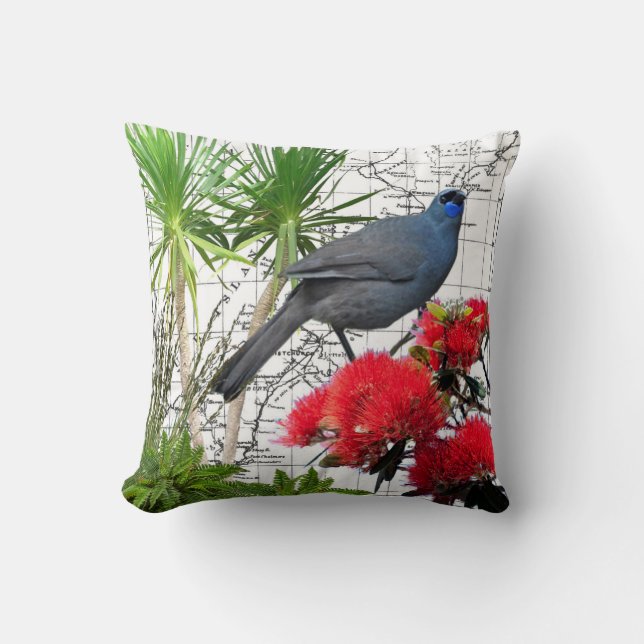 New Zealand Native Kokako Pillow (Front)