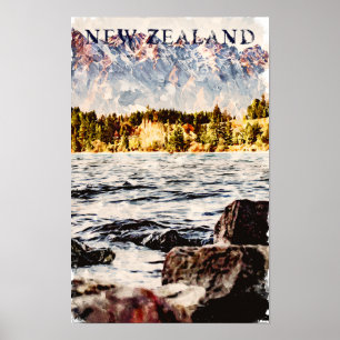New Zealand Nature Wildlife Travel Poster