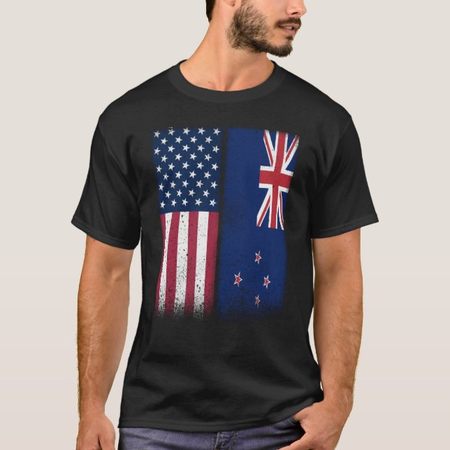 New Zealand New Zealand American Flags Proud USA T-Shirt (Front)