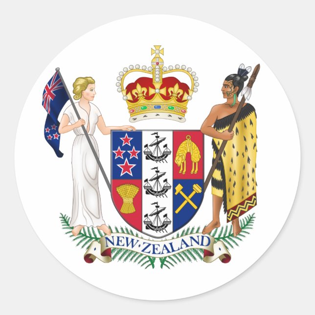 New Zealand Official Coat Of Arms Heraldry Symbol Classic Round Sticker (Front)
