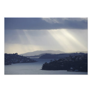 New Zealand, Otago, Dunedin, Light Shafts over Photo Print